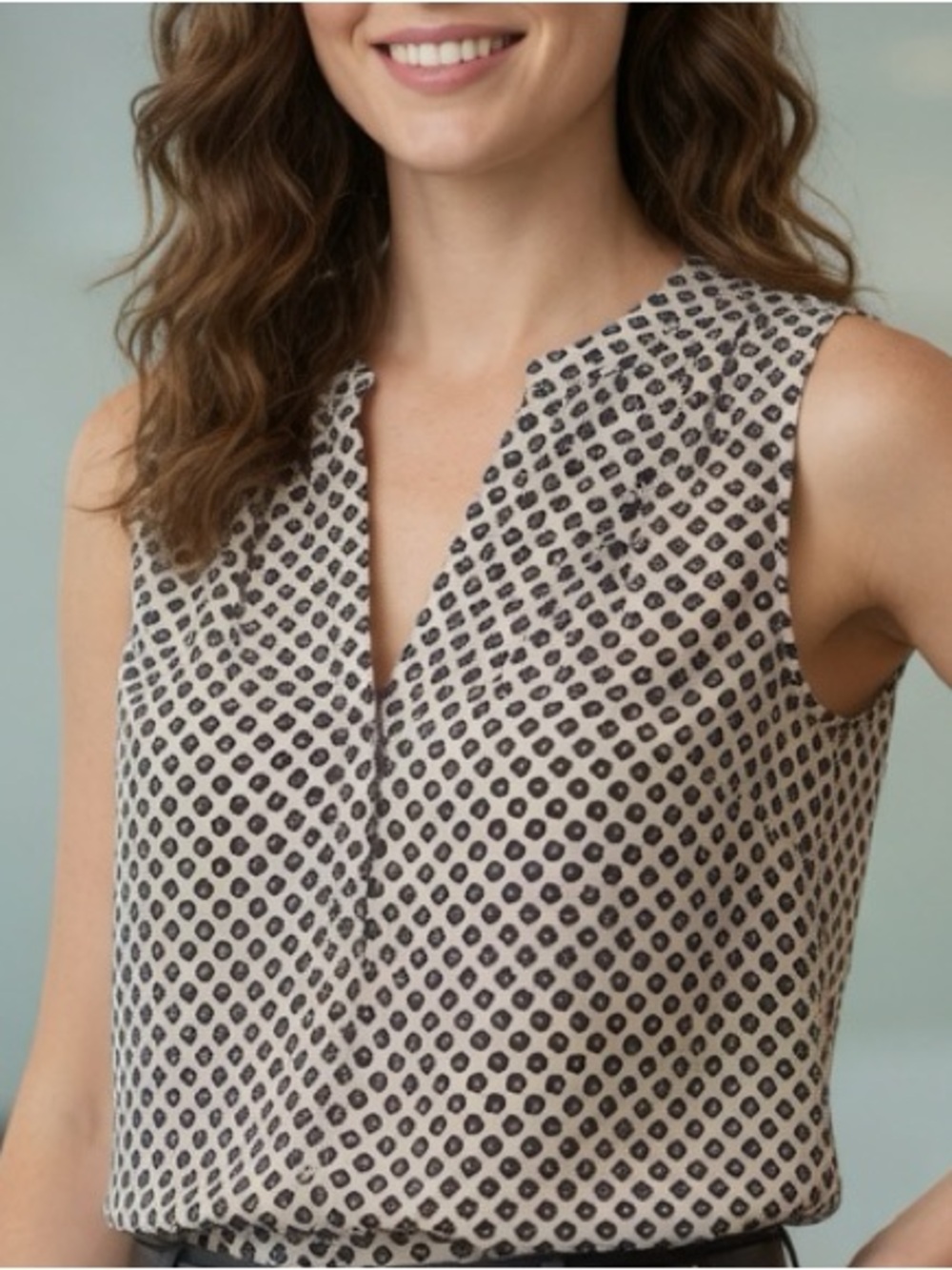 LOFT Petite Cinched Tank Small Black White Geometric Print Tie Hem